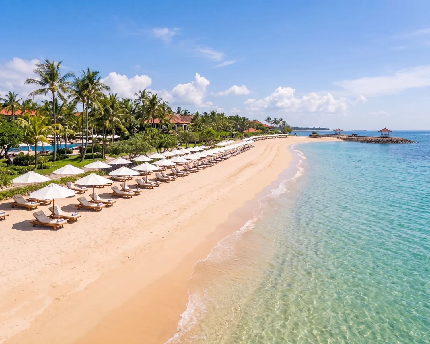 Tranquil Nusa Dua resort beach with clear water in Bali