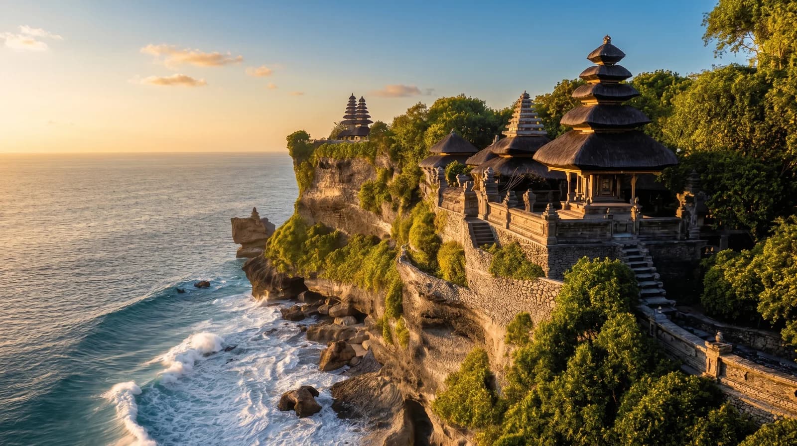 Pura Luhur Uluwatu Temple overlooking rugged cliffs and ocean, perfect for Bali tours and guided experiences.