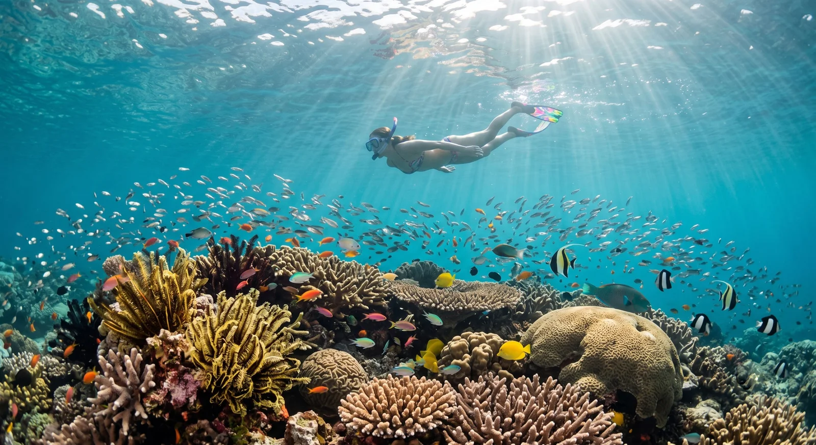 Snorkeling over a shallow reef at Amed